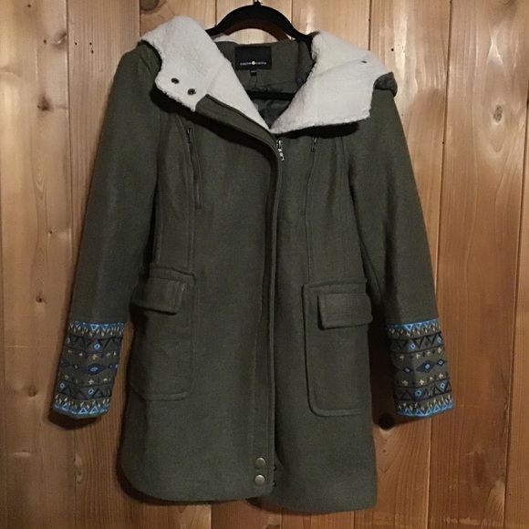 Cache Cache Coat Green Sherpa blue embroidered hooded s - Picture 5 of 11